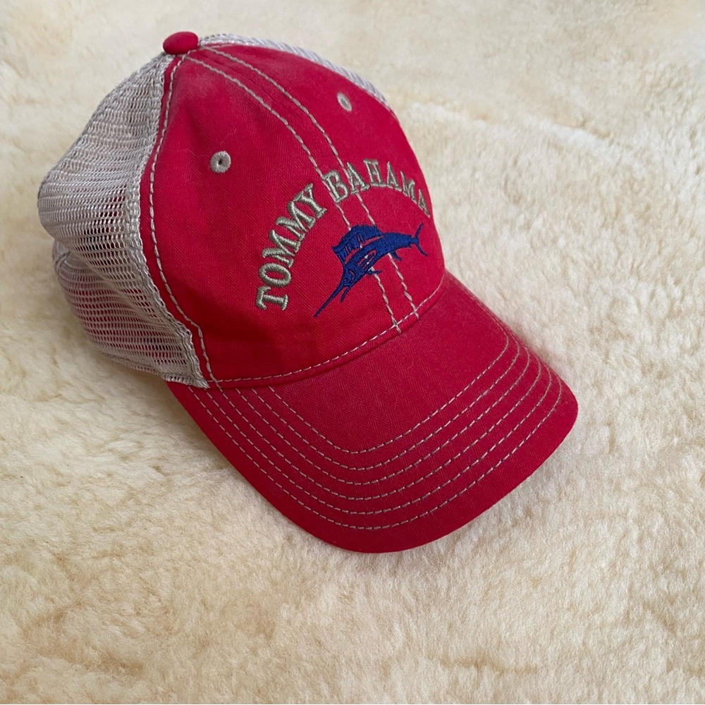 Tommy Bahama Red Baseball Hat Trucker Cap with Blue Marlin Cool Operator Recipe